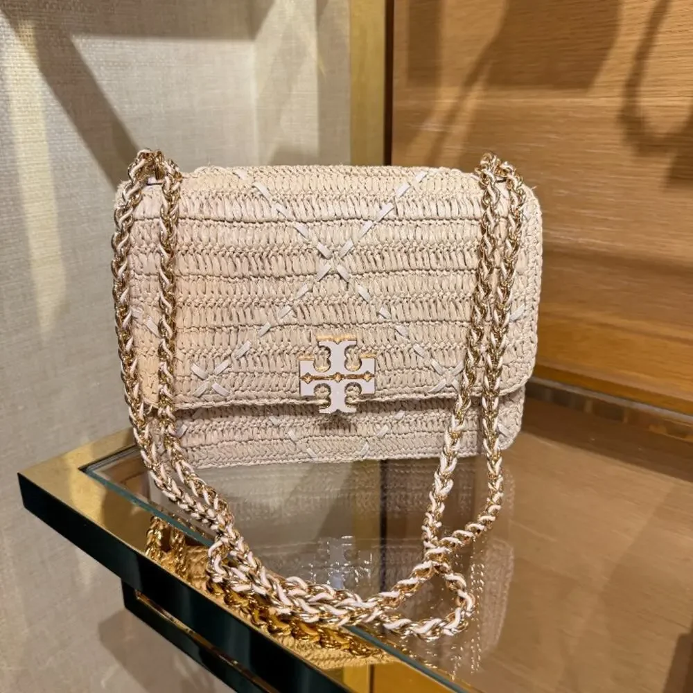 NEW‼️Tory Burch Britten Raffia Crochet Small Shoulder Bag 183122 $670 Raffia
